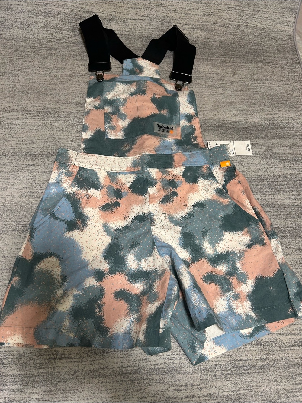 Timberland Tie-Dye Short Overalls in Peach, Blue & Green